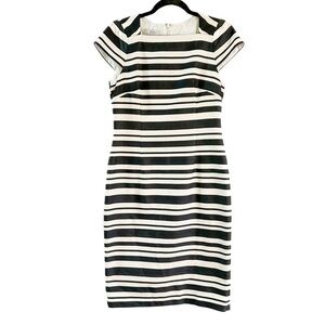 Hobbs Striped Shift Career Dress Sz 6 Black Off White Careerwear Office Business